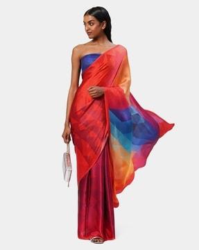 printed georgette satin aries saree