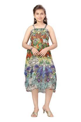 printed georgette square neck girls party wear dress - multi