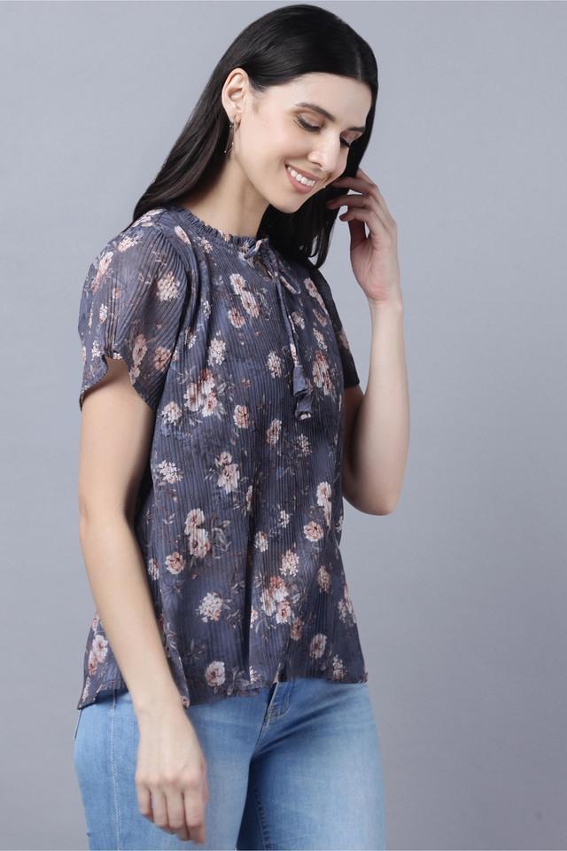 printed georgette square neck womens top