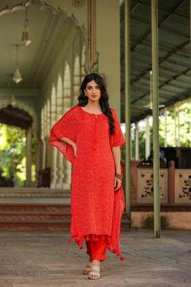 printed georgette sweetheart neck women's festive wear kaftan - orange