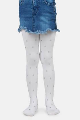 printed girl's spandex high denier pantyhose stockings - white