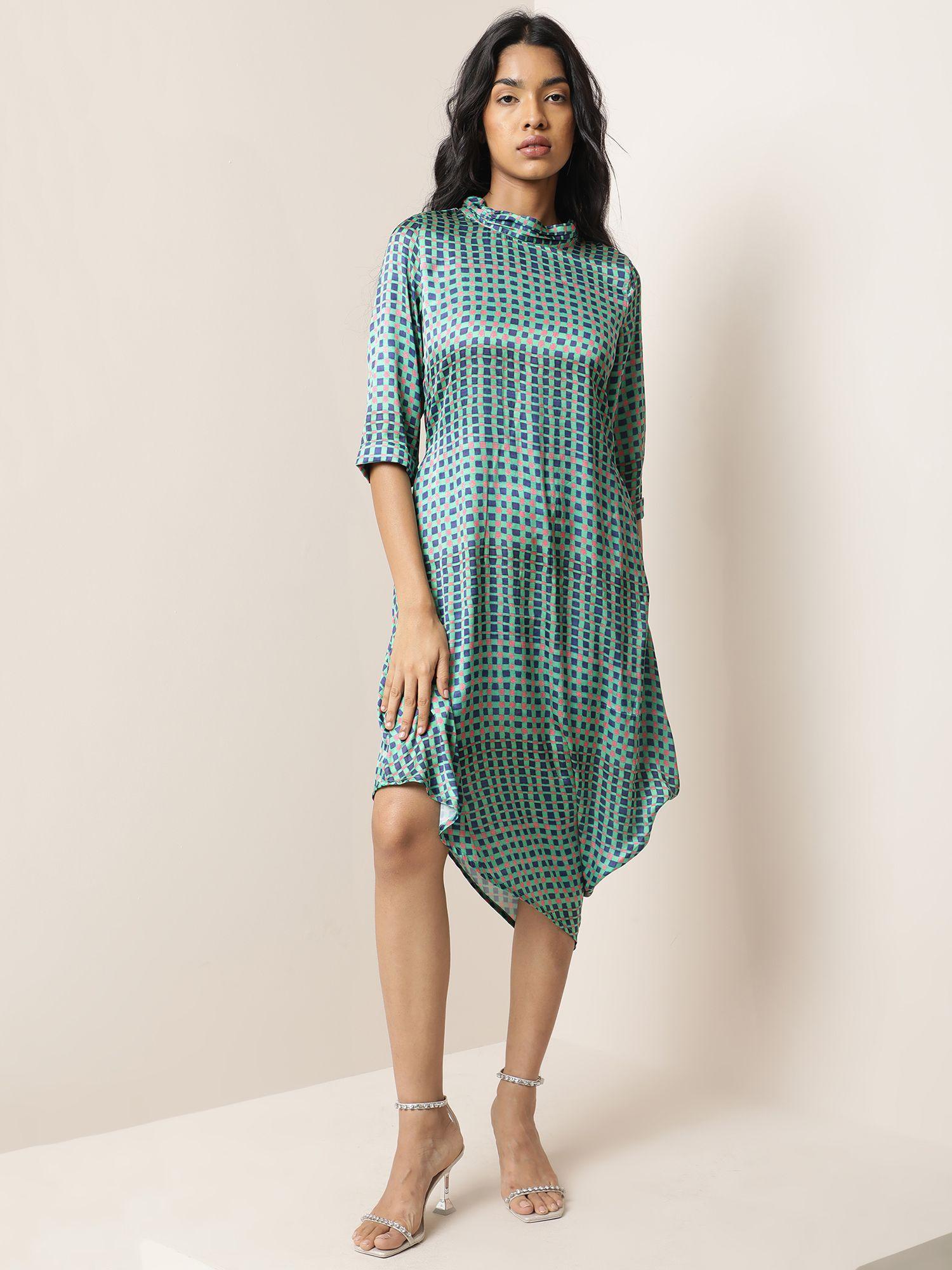 printed gleam green dress