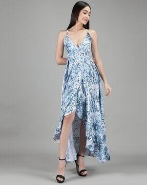 printed gown dress with adjustable straps