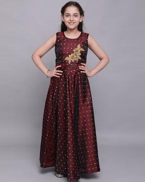 printed gown dress with applique