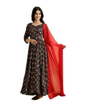 printed gown dress with dupatta