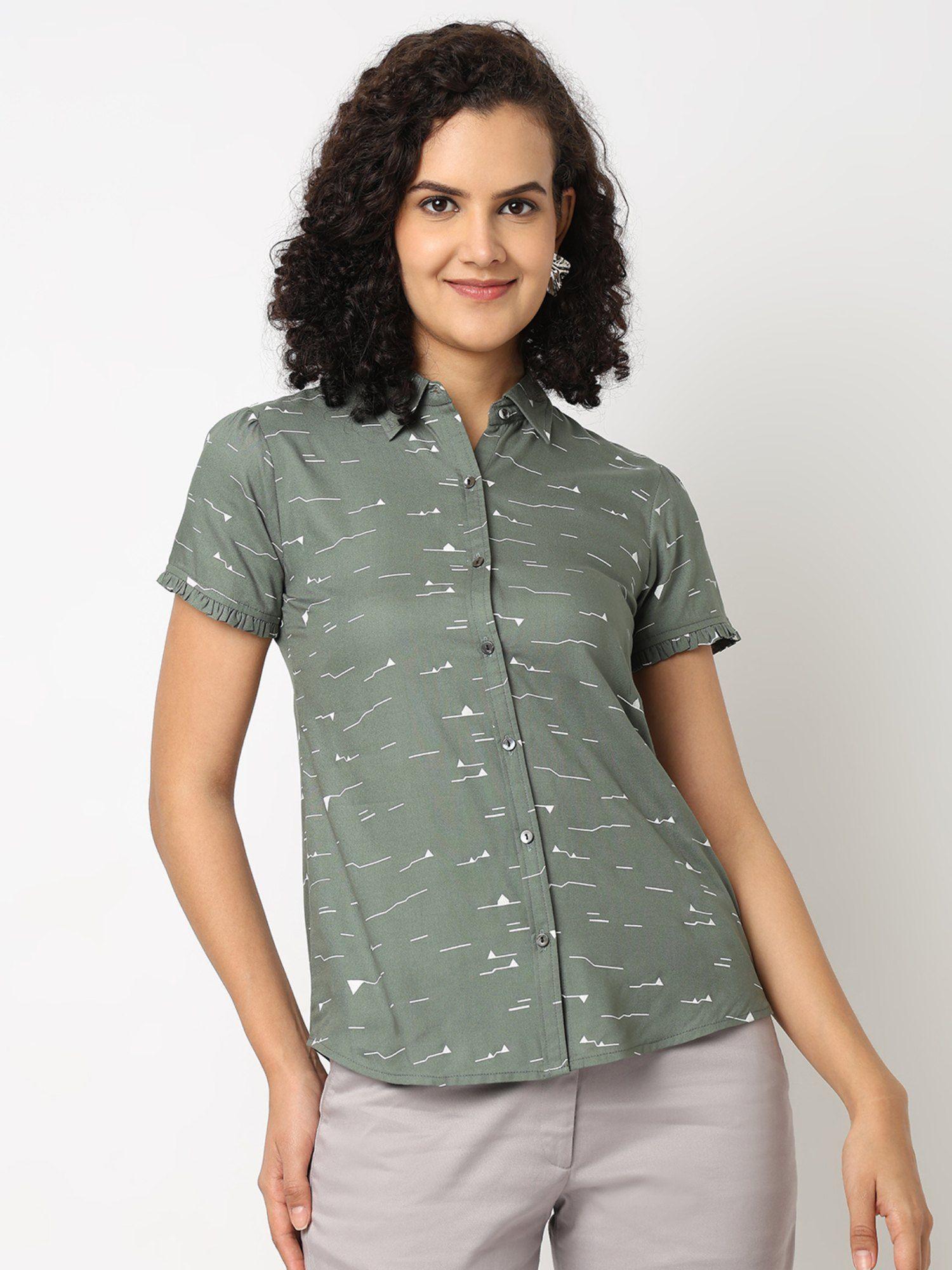 printed green half sleeve shirt