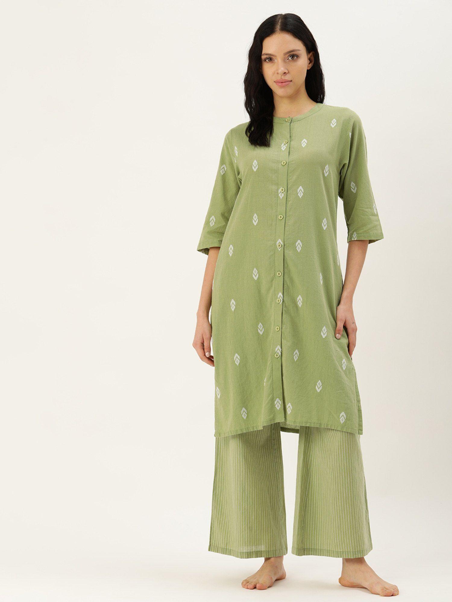 printed green kurta & palazzo (set of 2)