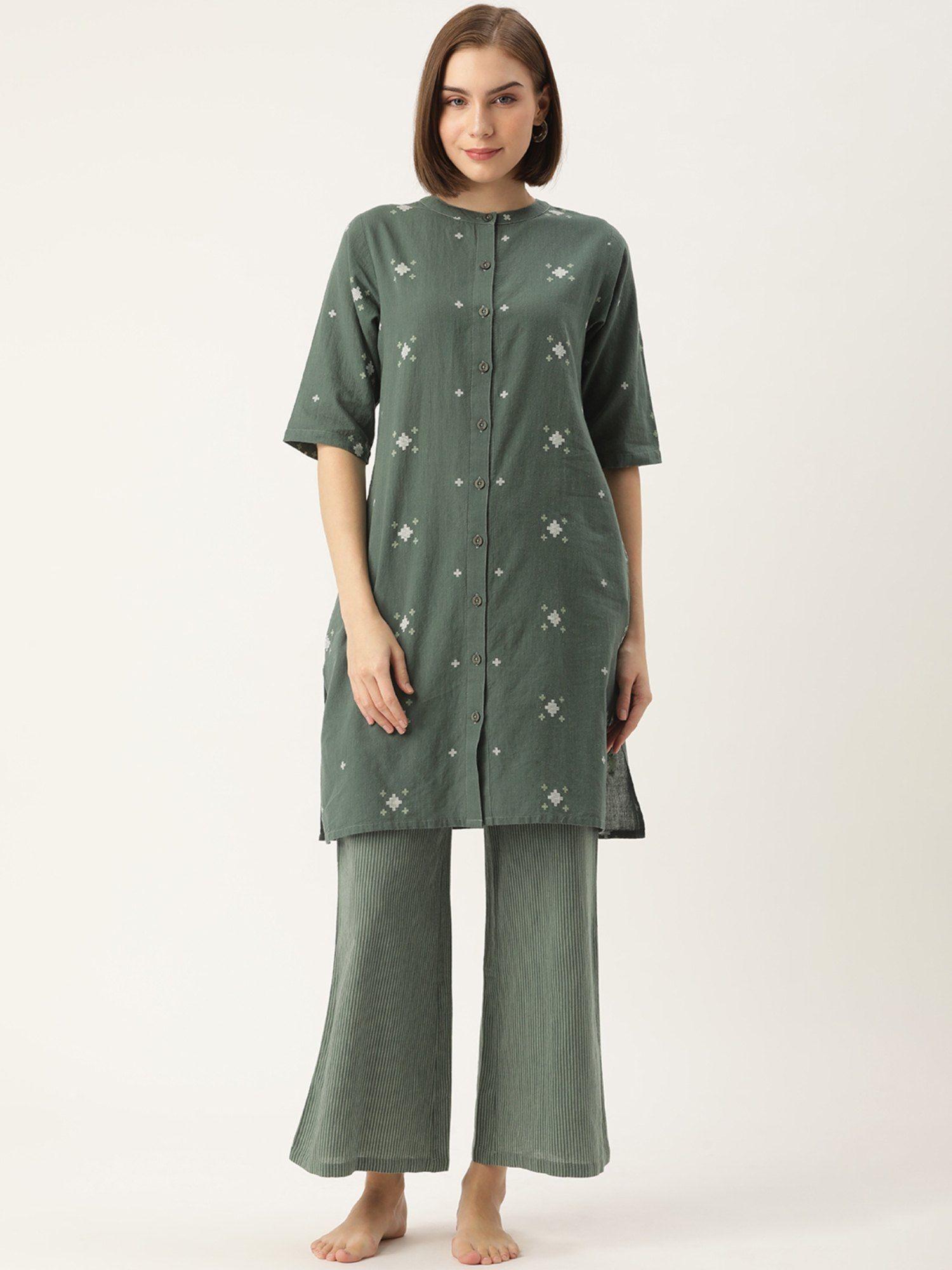 printed green kurta & palazzo (set of 2)