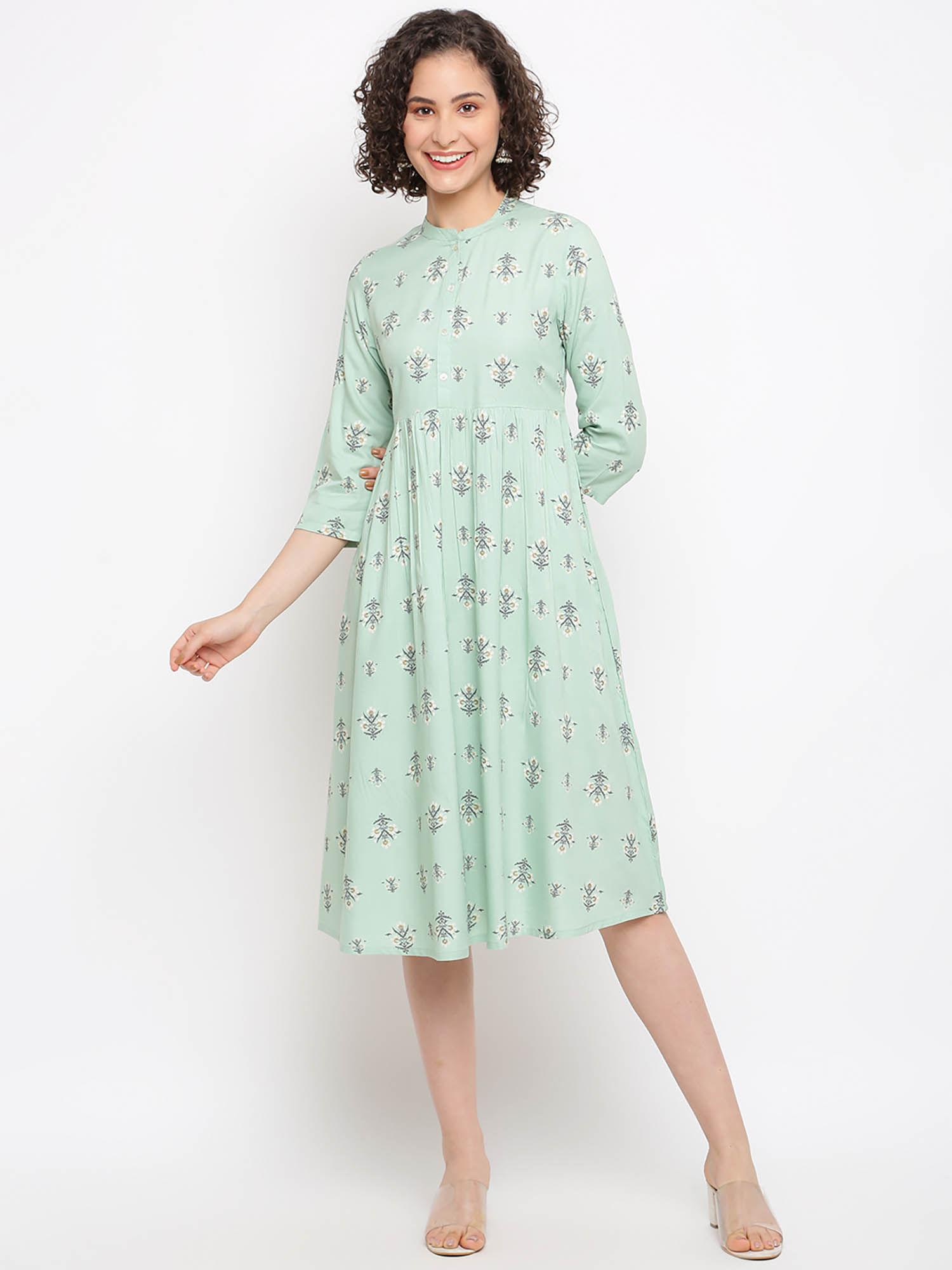 printed green midi dress