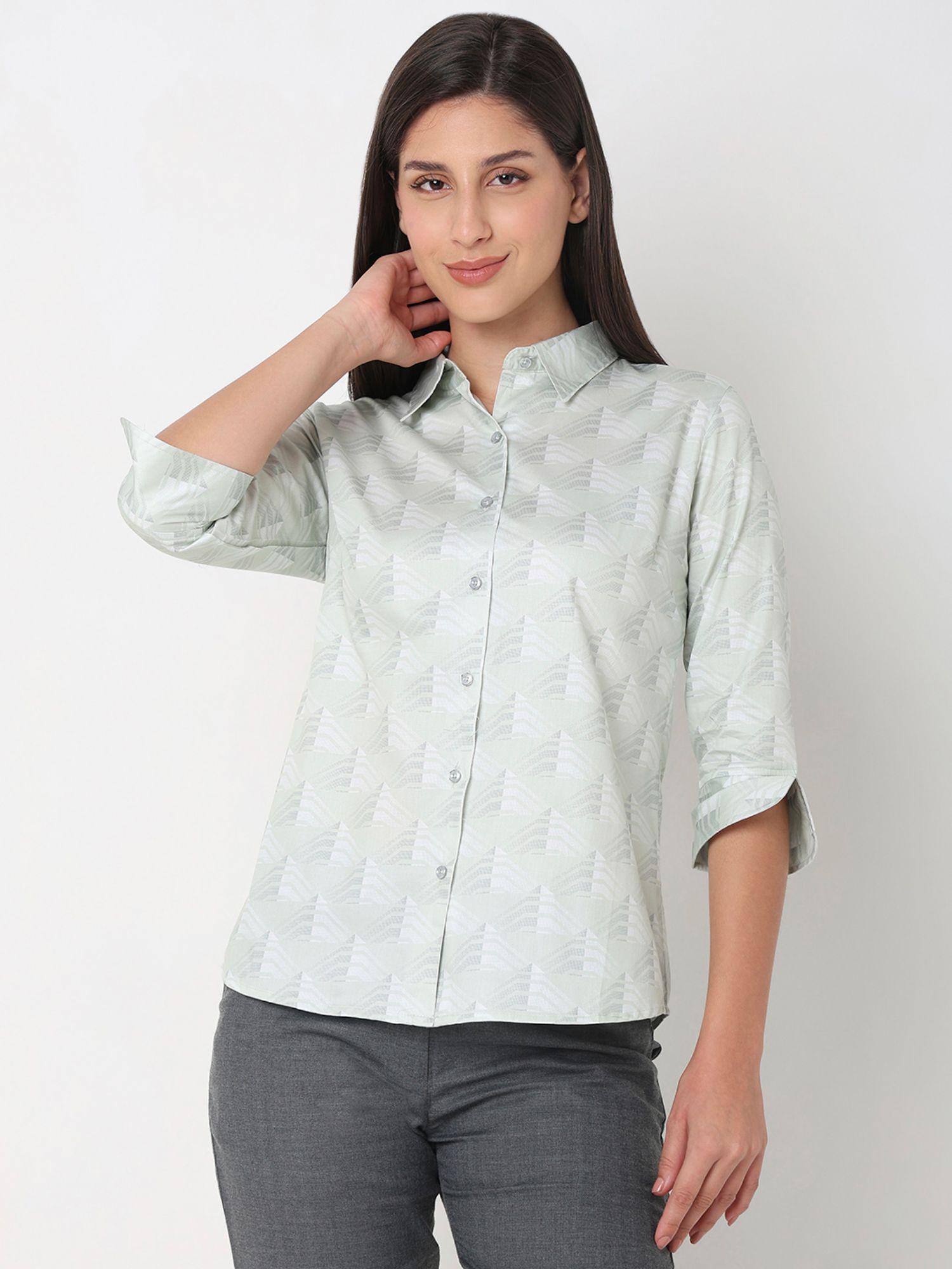 printed green shirt collar neck