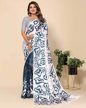 printed half & half saree with contrast pallu