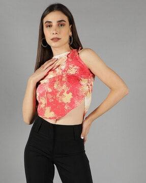 printed halter-neck fitted top