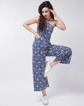 printed halter-neck jumpsuit with cut-out