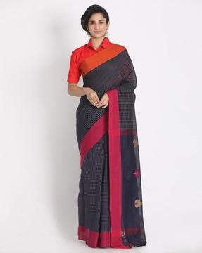 printed handloom saree with tassel