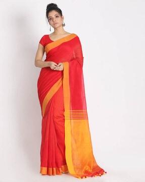 printed handloom saree with tassel