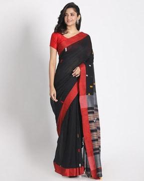 printed handloom saree with tassel