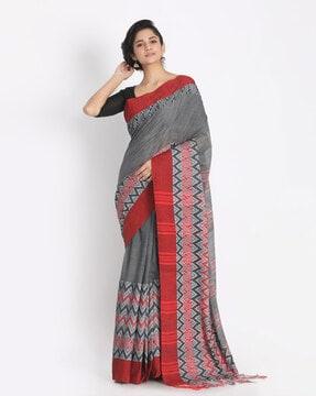 printed handloom saree with tassel