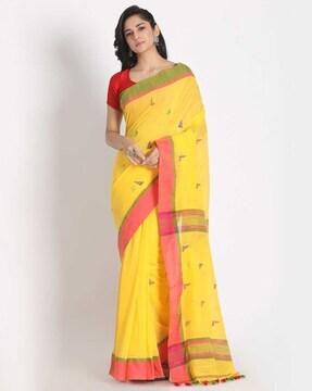 printed handloom saree with tassel