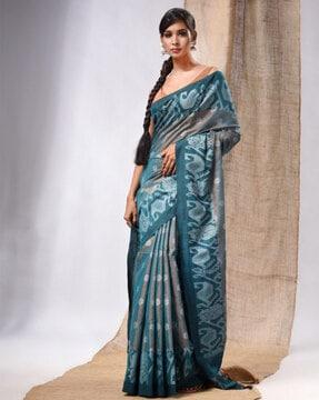 printed handwoven saree with tassels