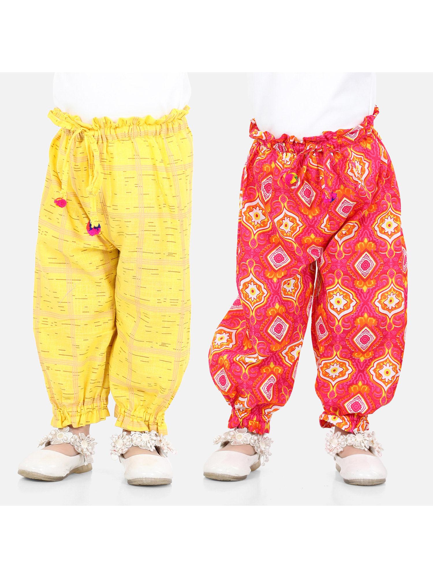 printed harem for girls- yellow (pack of 2)