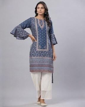 printed high-low straight kurta