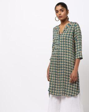 printed high-low straight kurti