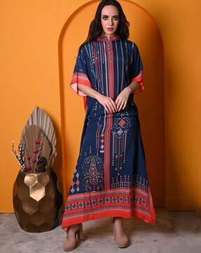 printed high-neck a-line kaftan