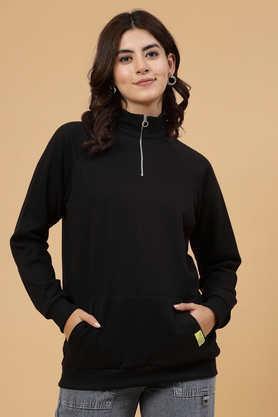 printed high neck cotton women's casual wear sweatshirt - black