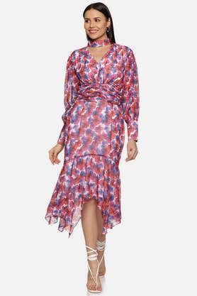 printed high neck georgette women's maxi dress - multi