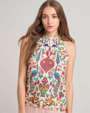 printed high-neck top