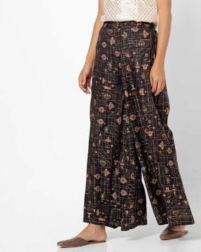 printed high-rise palazzos with semi-elasticated waist