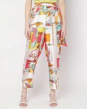 printed high-rise straight fit pants