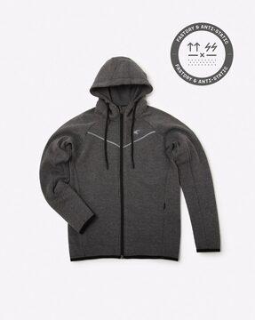 printed hooded jacket with raglan sleeves