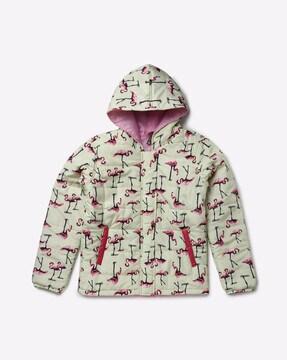 printed hooded jacket with slip pockets