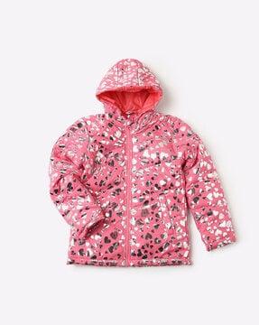 printed hooded quilted jacket