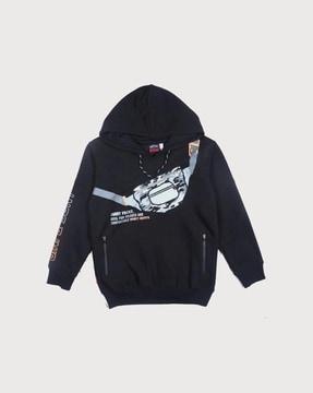 printed hoodie with zipper pockets