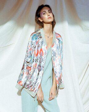 printed jacket with front-zip