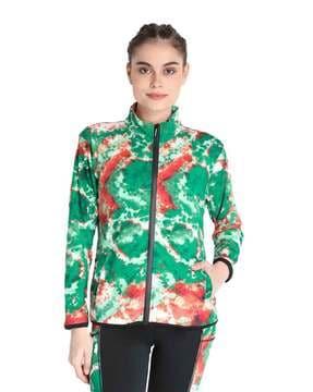 printed jacket with zip front closure