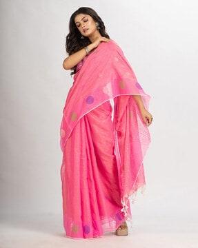 printed jamdani saree with tassels