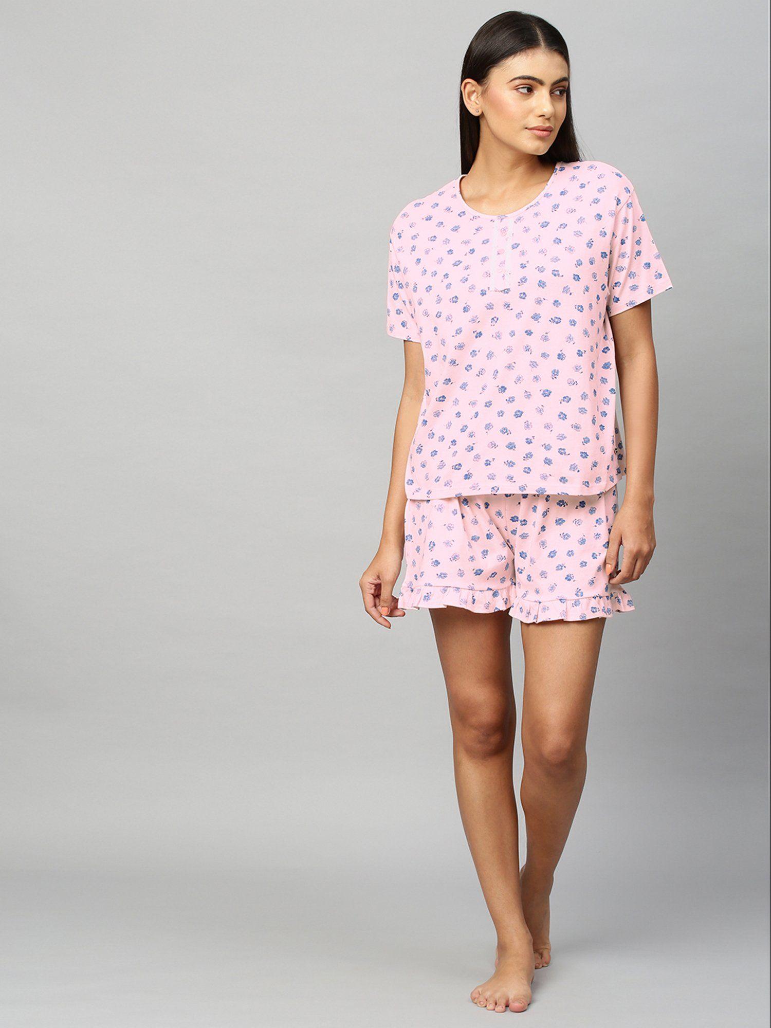 printed jersey night suit -pink