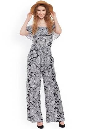 printed jersey regular fit women's jumpsuit - black