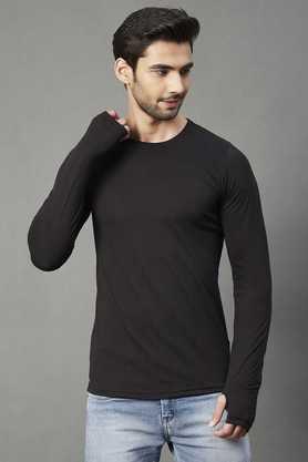 printed jersey round neck men's t-shirt - black