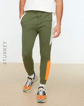 printed joggers with contrast taping