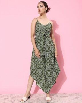 printed jumpsuit with front tie-up