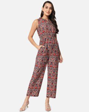 printed jumpsuit with side pockets