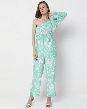 printed jumpsuit with waist belt