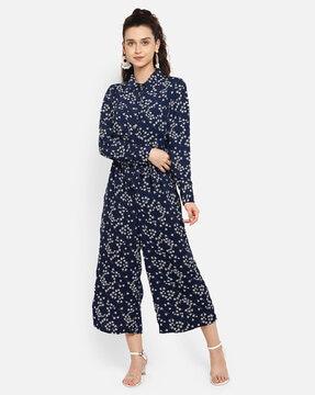 printed jumpsuit with waist tie-up