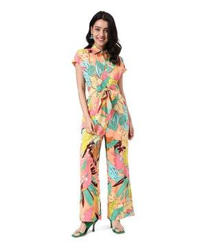 printed jumpsuit with waist tie-up