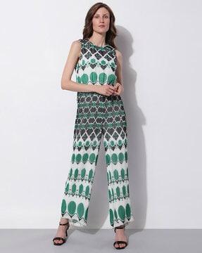 printed jumpsuit with zip-closure