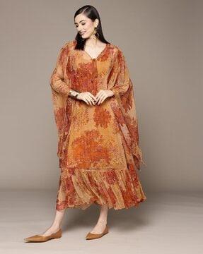 printed kaftan dress with camisole